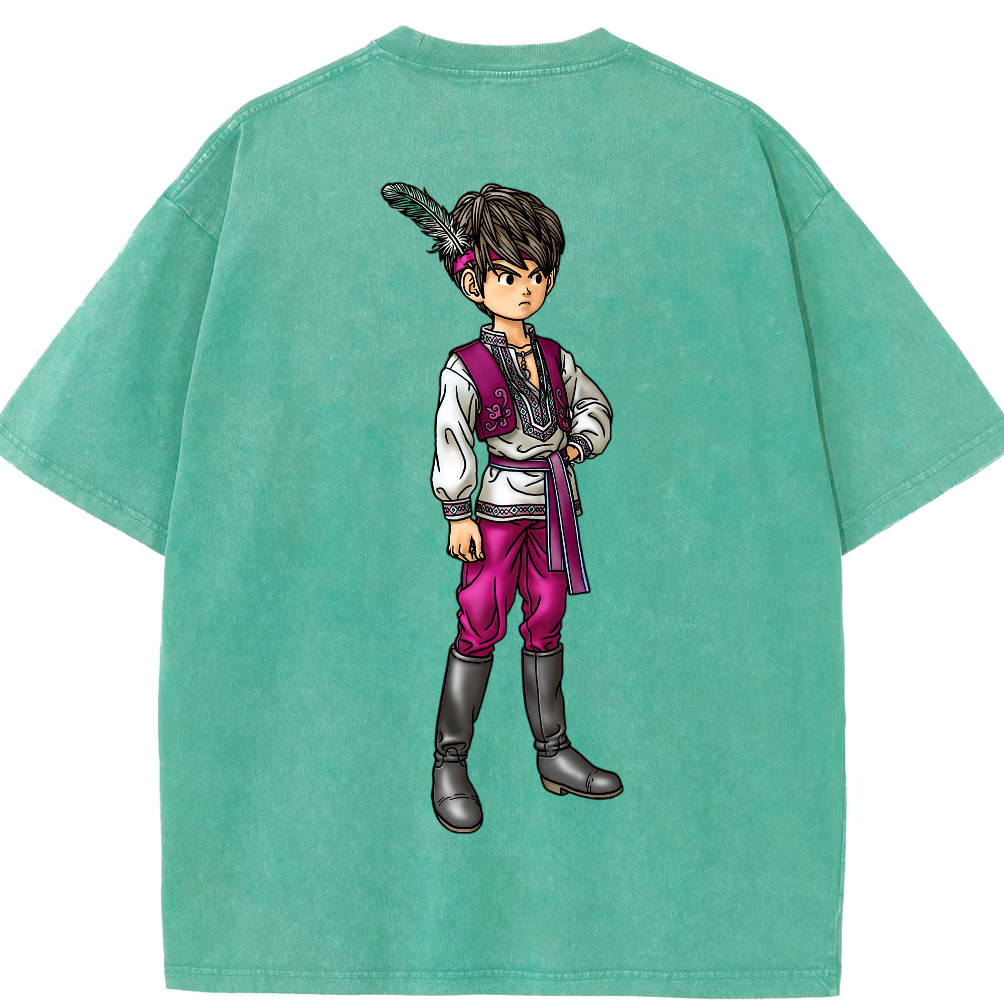 （画像用） ドラゴンクエスト Doragon Kuesuto Dragon Quest 綿100% ヴィンテージ風 半袖Tシャツ（背面プリント）